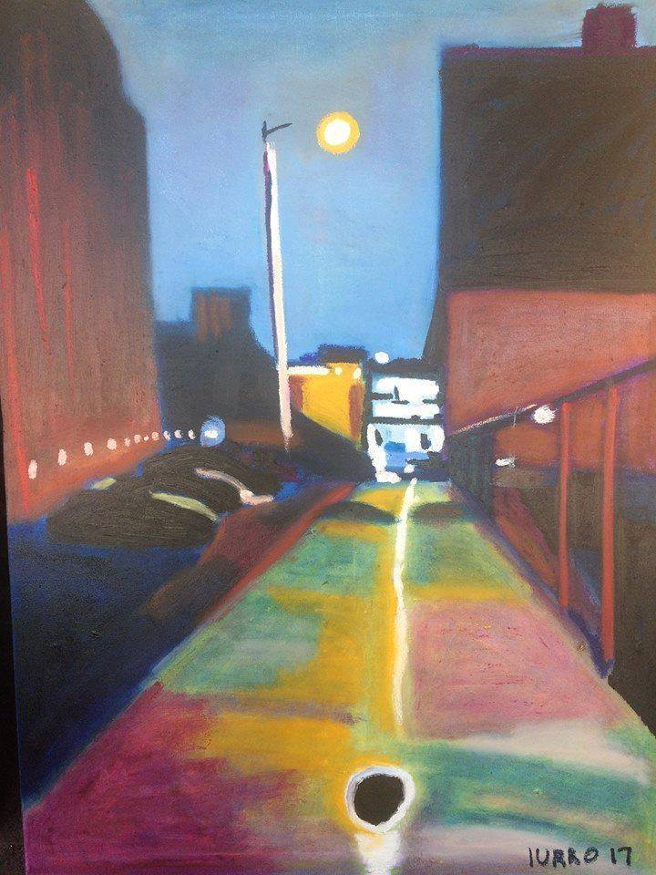 Evening alley after a rain,  2017, oil on canvas, 30" x 20"